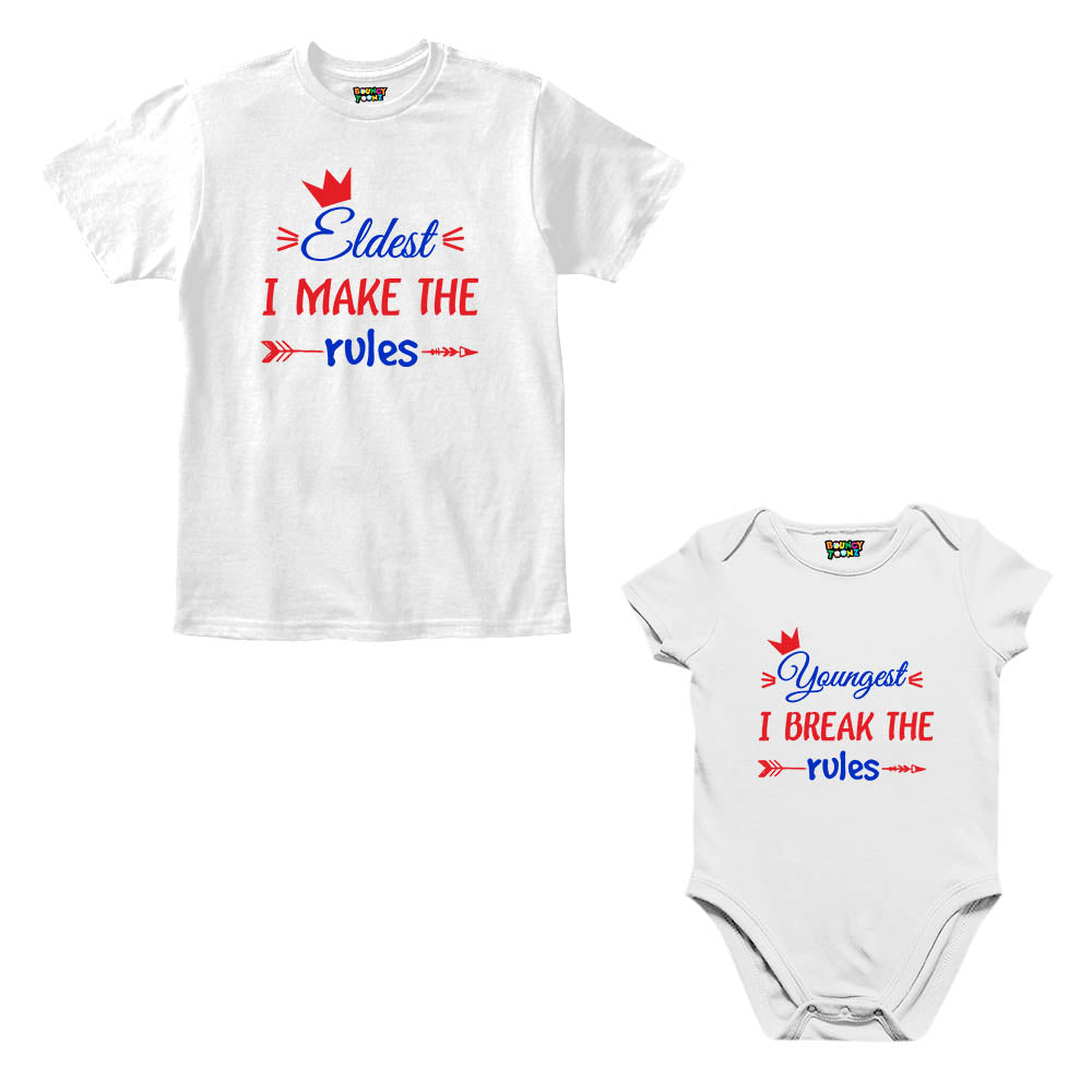 Eldest Youngest Rule Maker Breaker Sibling Romper With Tshirt