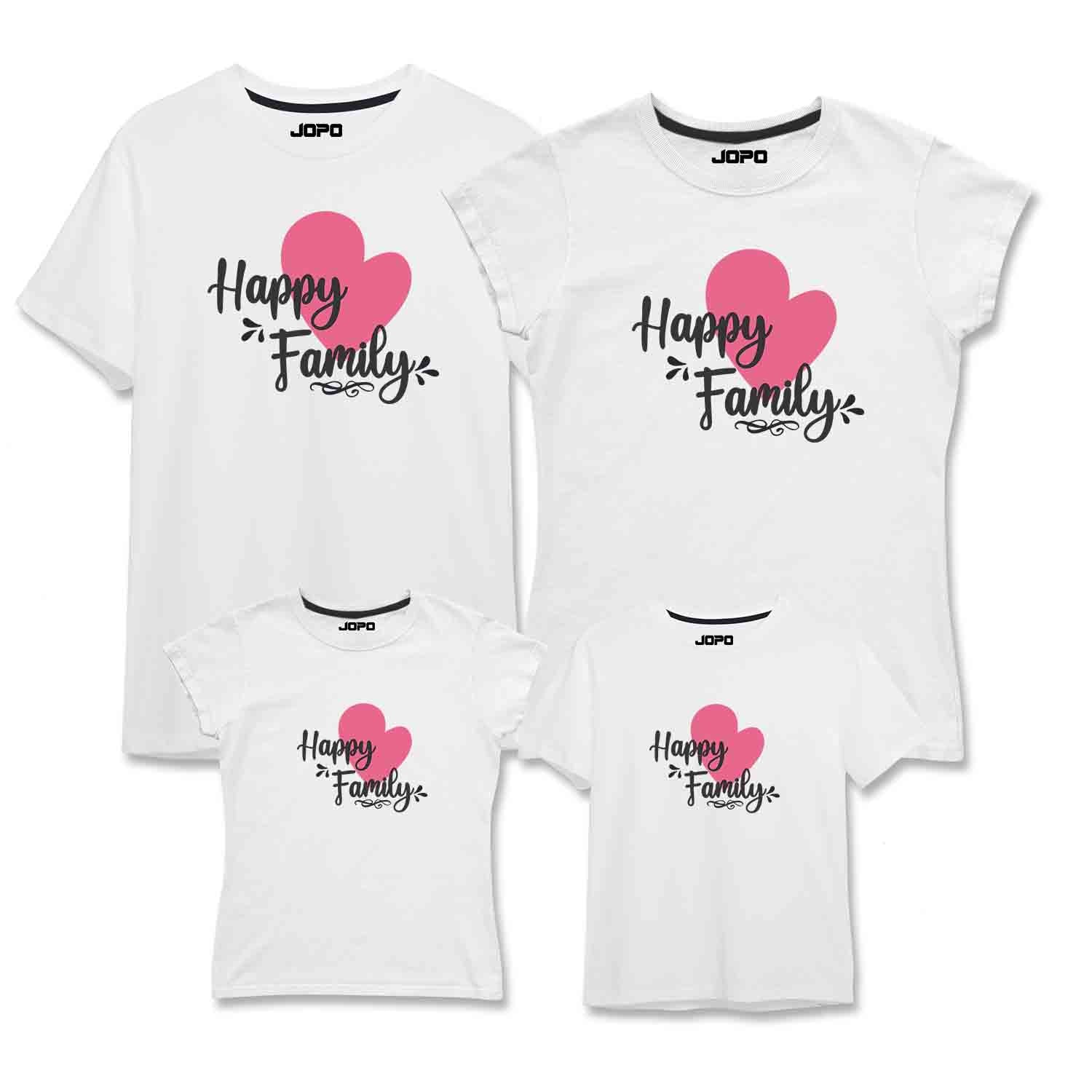 Happy Matching Family T-Shirts Set of 3 and 4 for Mom, Dad, Daughter & Son