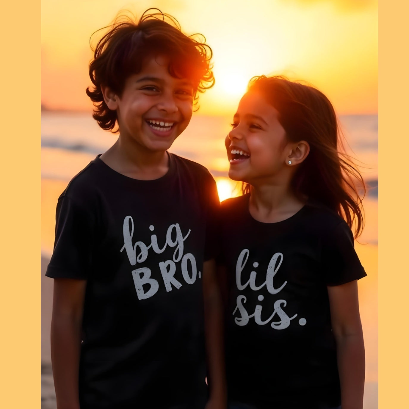 Personalised Rakhi gift 2025 - Big Bro Little Sister Sibling T-shirts Black