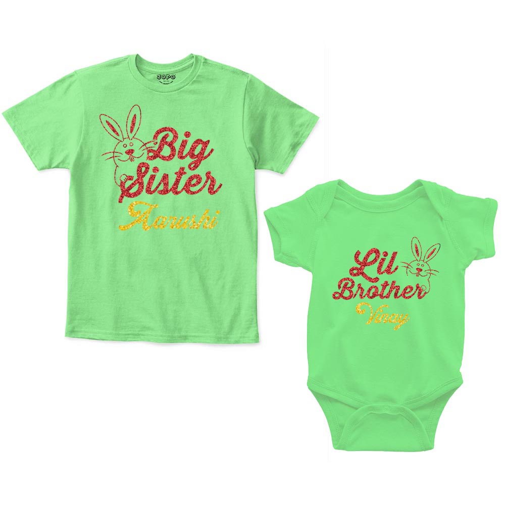 Big Sister Little Brother Custom Name Romper With Tshirt