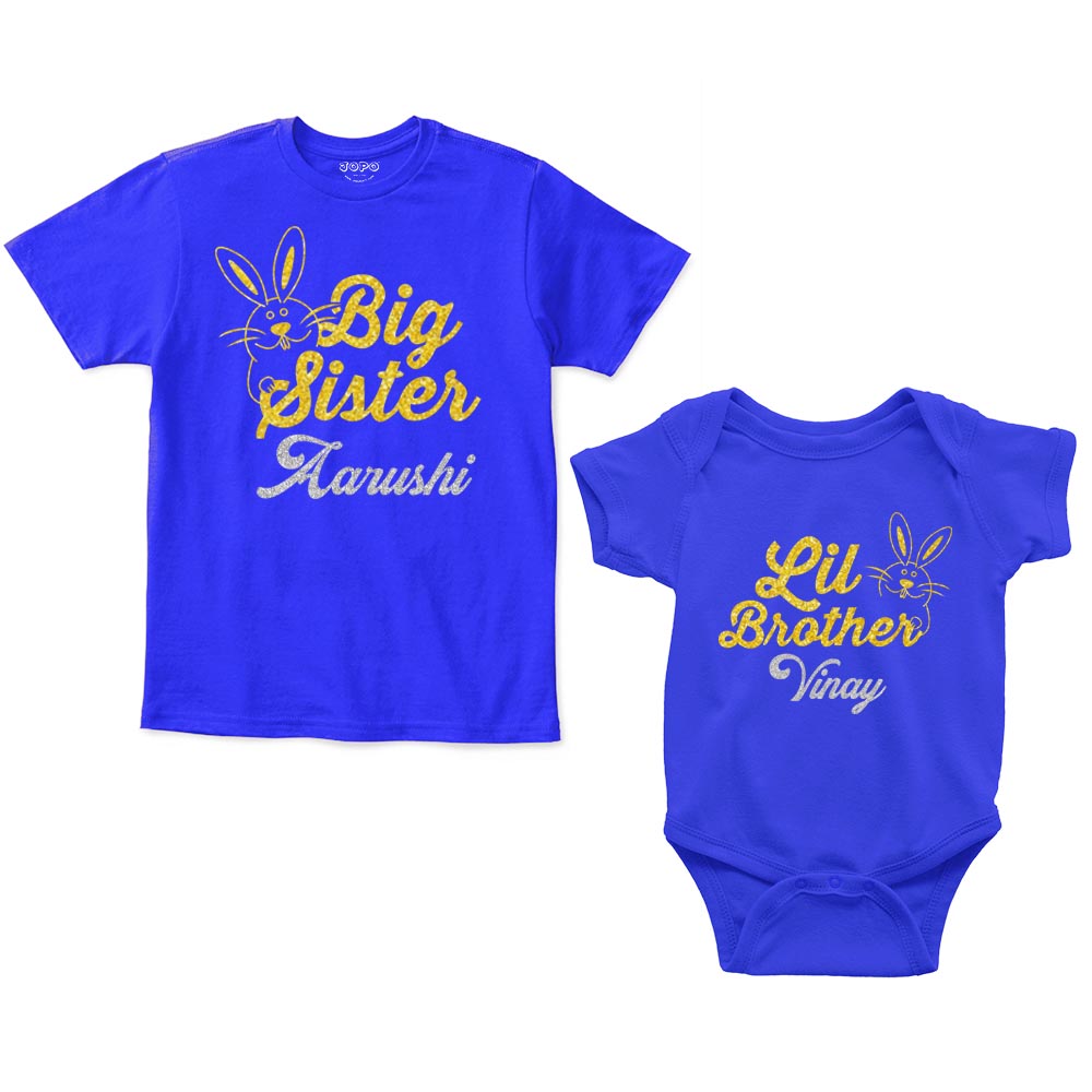 Big Sister Little Brother Custom Name Romper With Tshirt