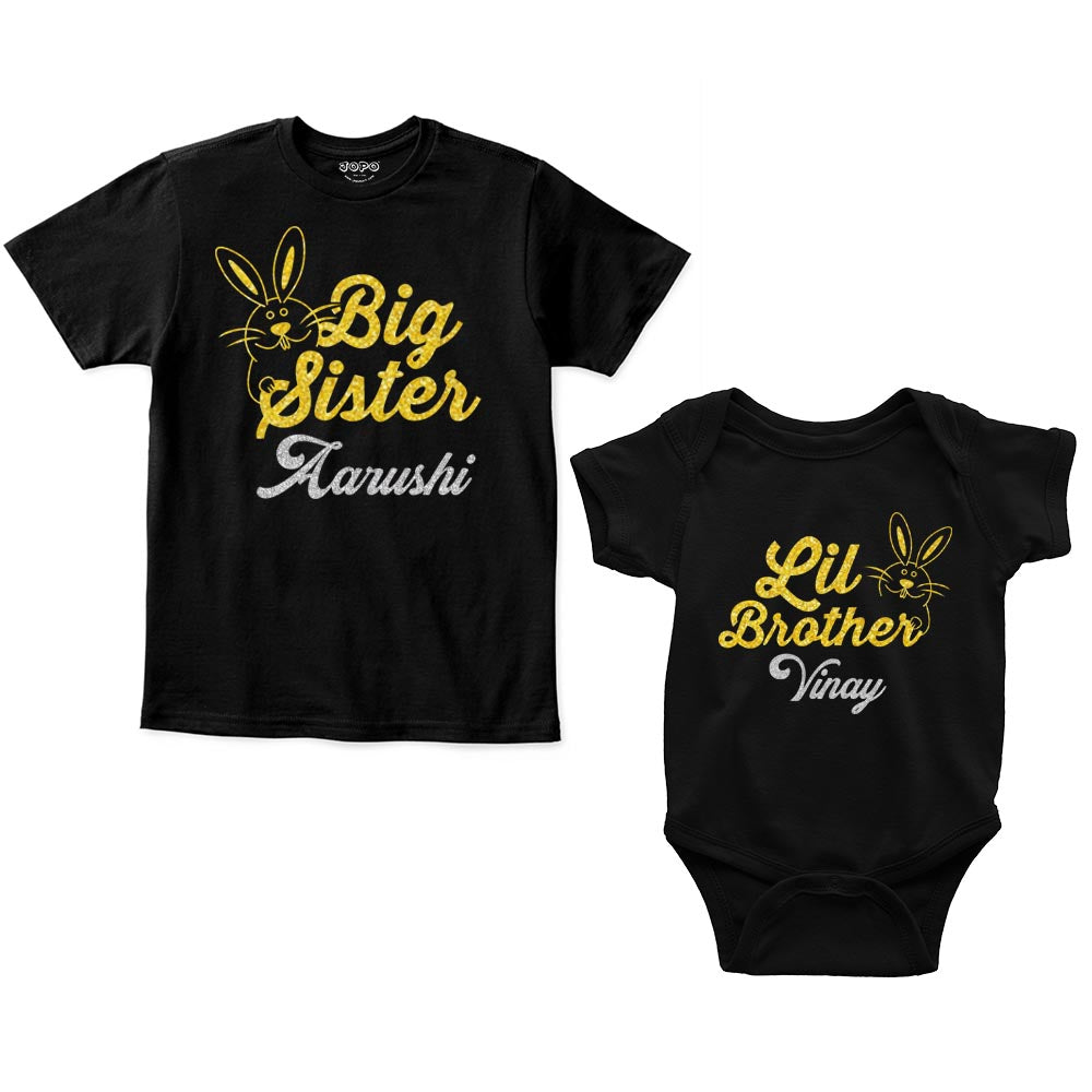 Big Sister Little Brother Custom Name Romper With Tshirt