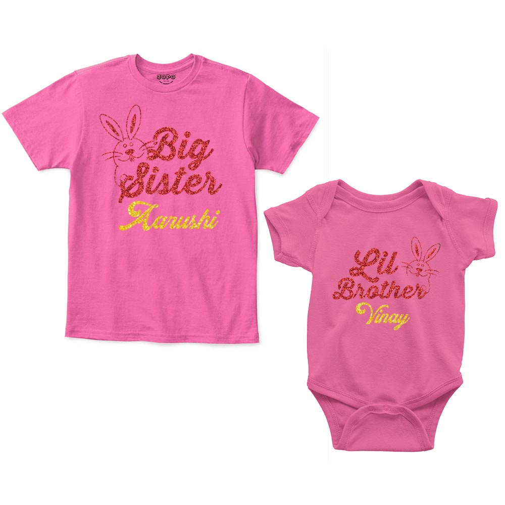 Big Sister Little Brother Custom Name Romper With Tshirt