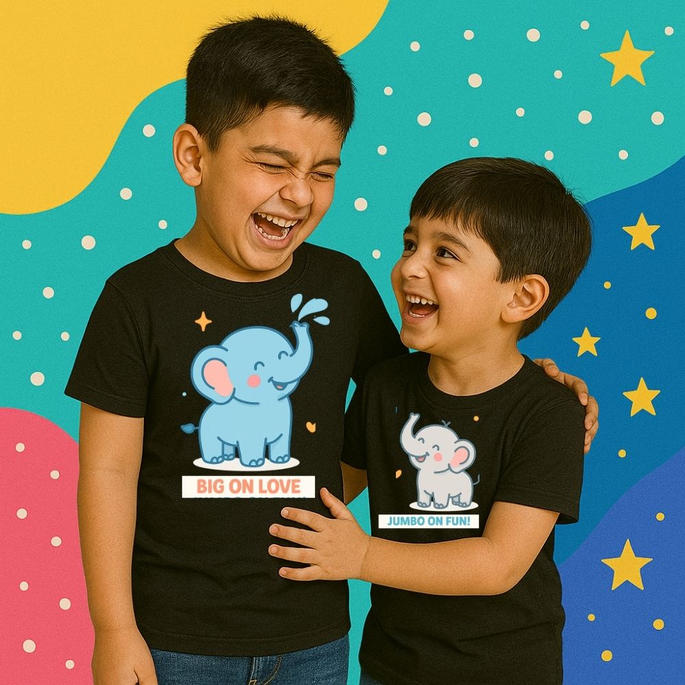 Matching Sibling Tees – Big Love & Jumbo Fun Rakshabandhan Gift Idea