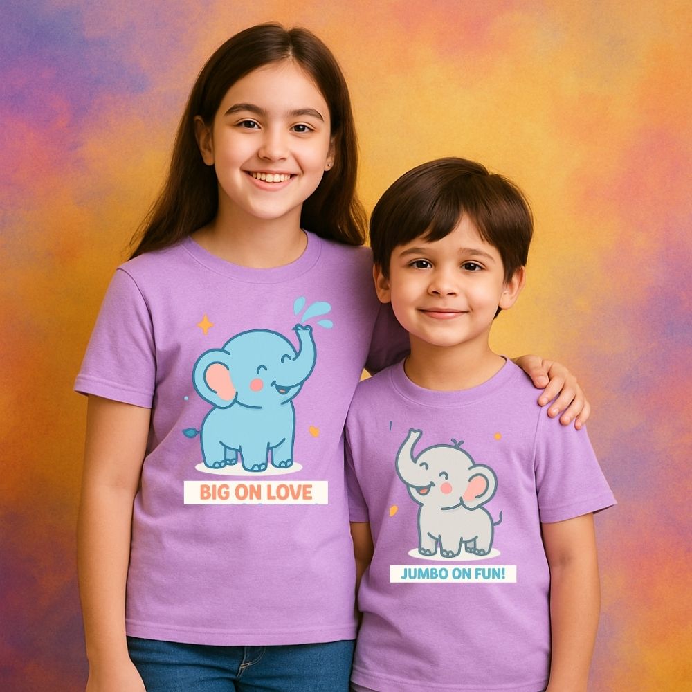 Matching Sibling Tees – Big Love & Jumbo Fun Rakshabandhan Gift Idea