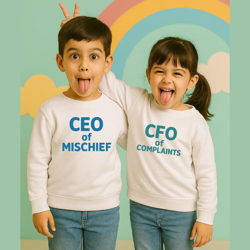 CEO & CFO White Sweatshirts – Rakhi Gift for Brother and Sister 2025