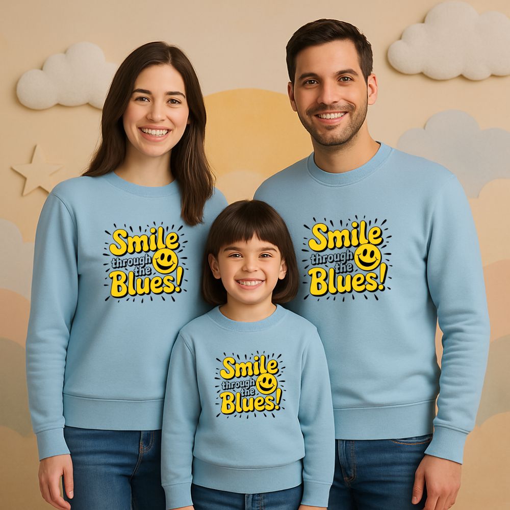 Smiley Mood Matching Sweatshirts – Custom Family Vibe in Blue!