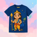 Vibrant Lord Murugan Kids Jersey - Divine Cartoon Design with Vel & Peacock