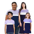 Lavender-White-NavyBlue Color Block Matching Family Tshirt Dress
