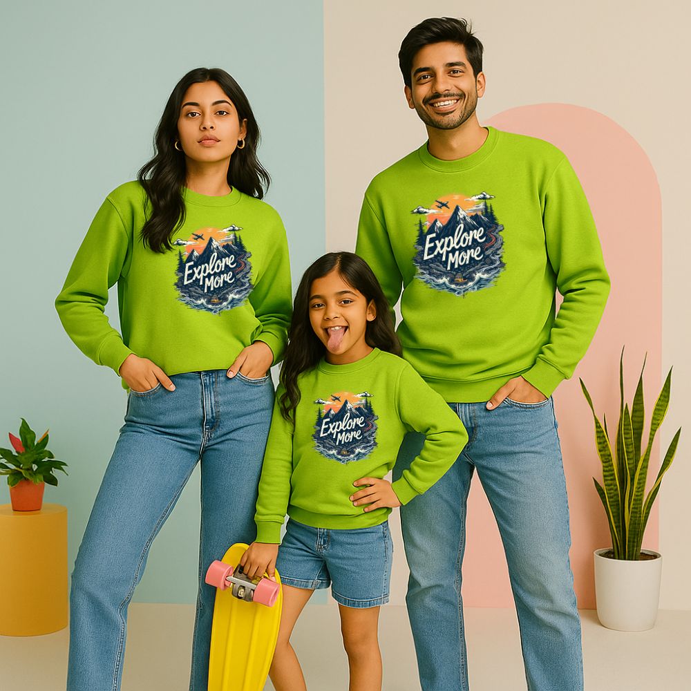 Multi-Gen, One Mood – Neon Green Family Twinning Sweatshirts