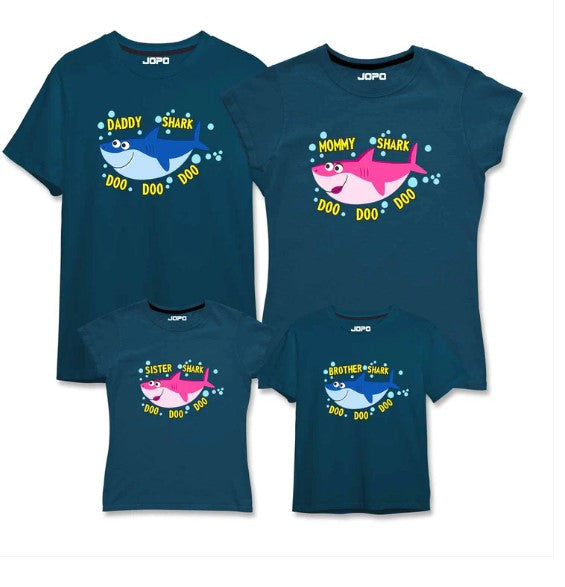 Baby Shark Theme Matching Family T-Shirts Set of 3, 4, 5 for Mom, Dad, Son & Daughter