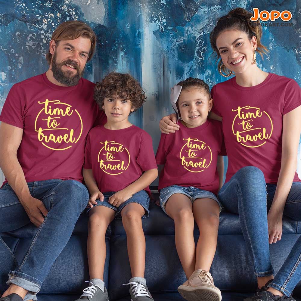 Time To Travel Matching Vacation Family T-Shirts Set of 3 and 4 for Mom, Dad, Son, and Daughter