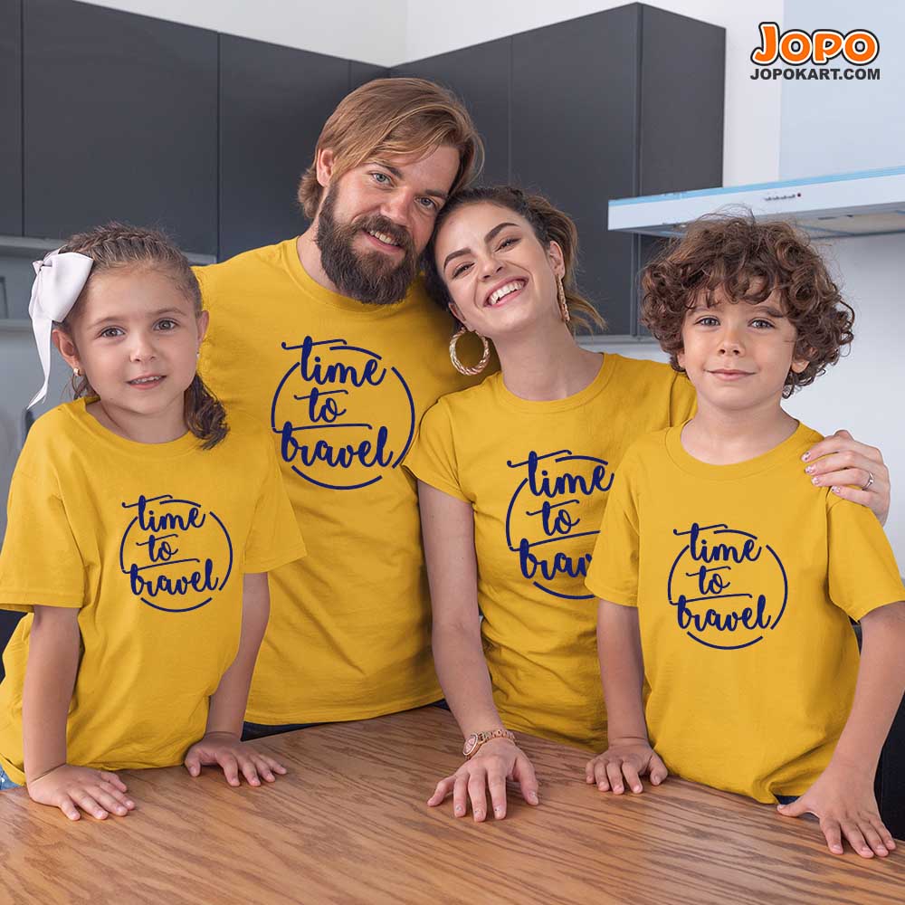 Time To Travel Matching Vacation Family T-Shirts Set of 3 and 4 for Mom, Dad, Son, and Daughter