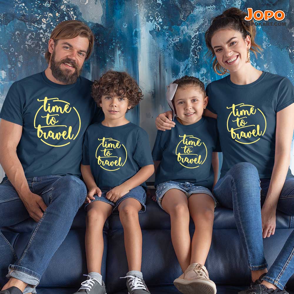 Time To Travel Matching Vacation Family T-Shirts Set of 3 and 4 for Mom, Dad, Son, and Daughter