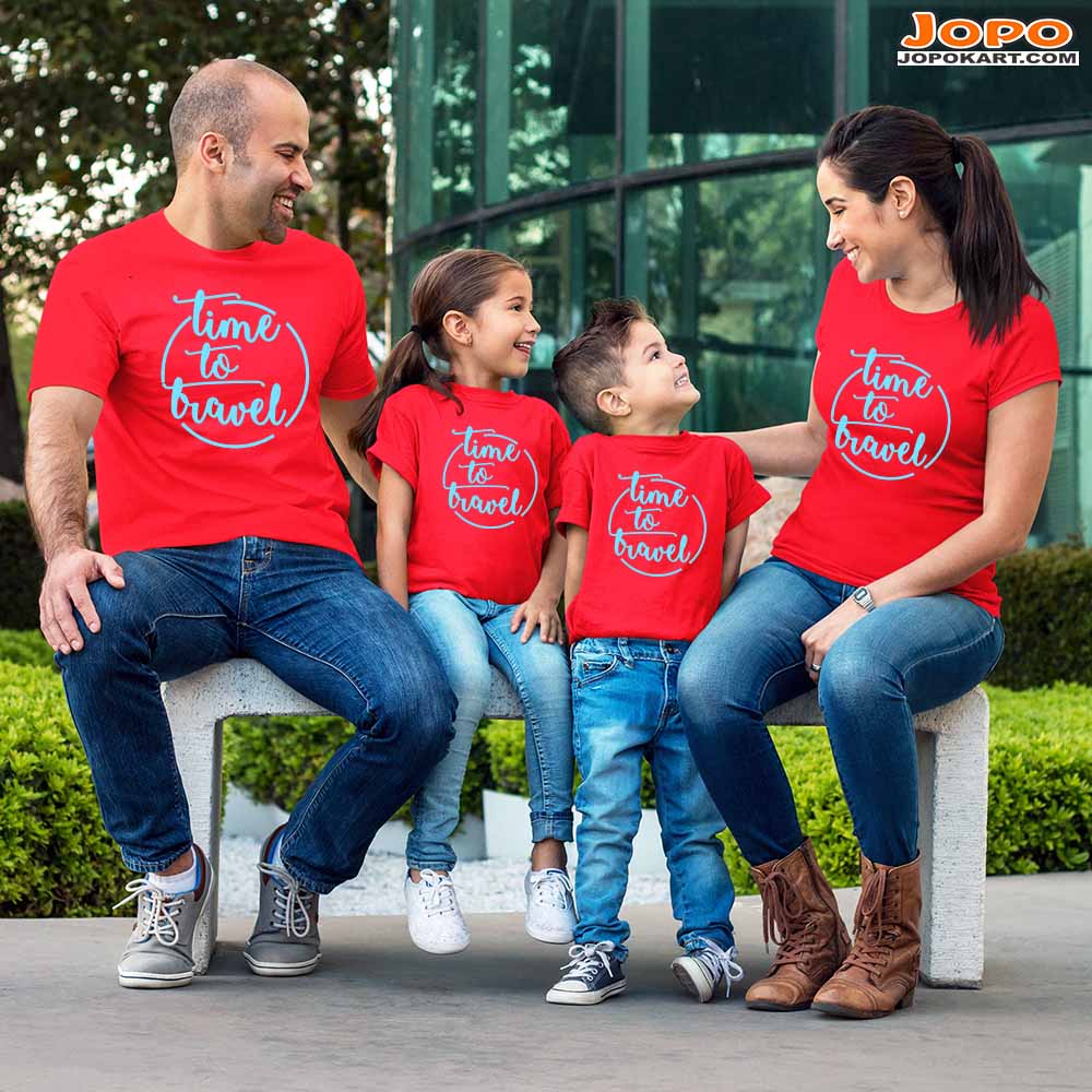 Time To Travel Matching Vacation Family T-Shirts Set of 3 and 4 for Mom, Dad, Son, and Daughter