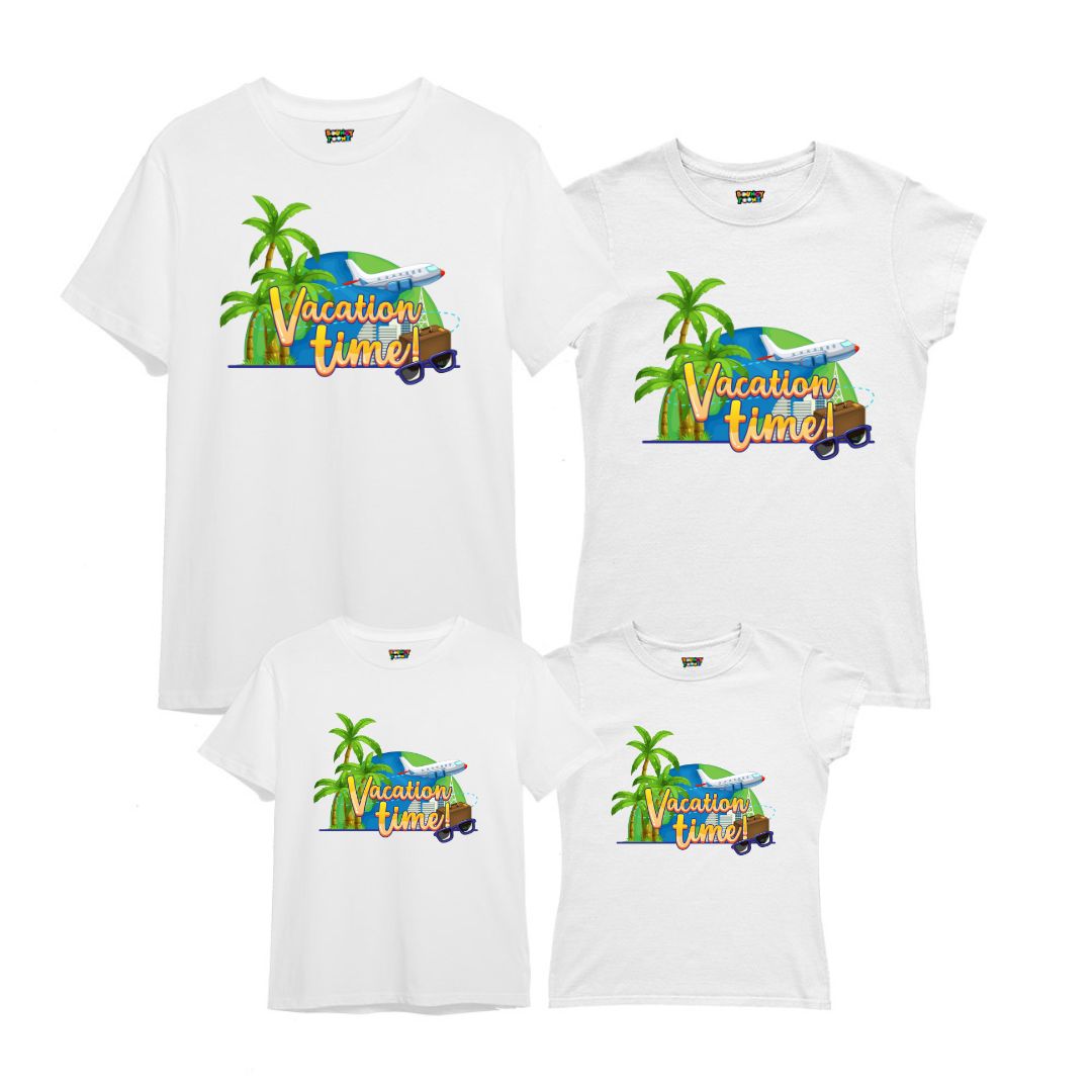 "Vacation Time" Printed White Matching  Family T-shirts