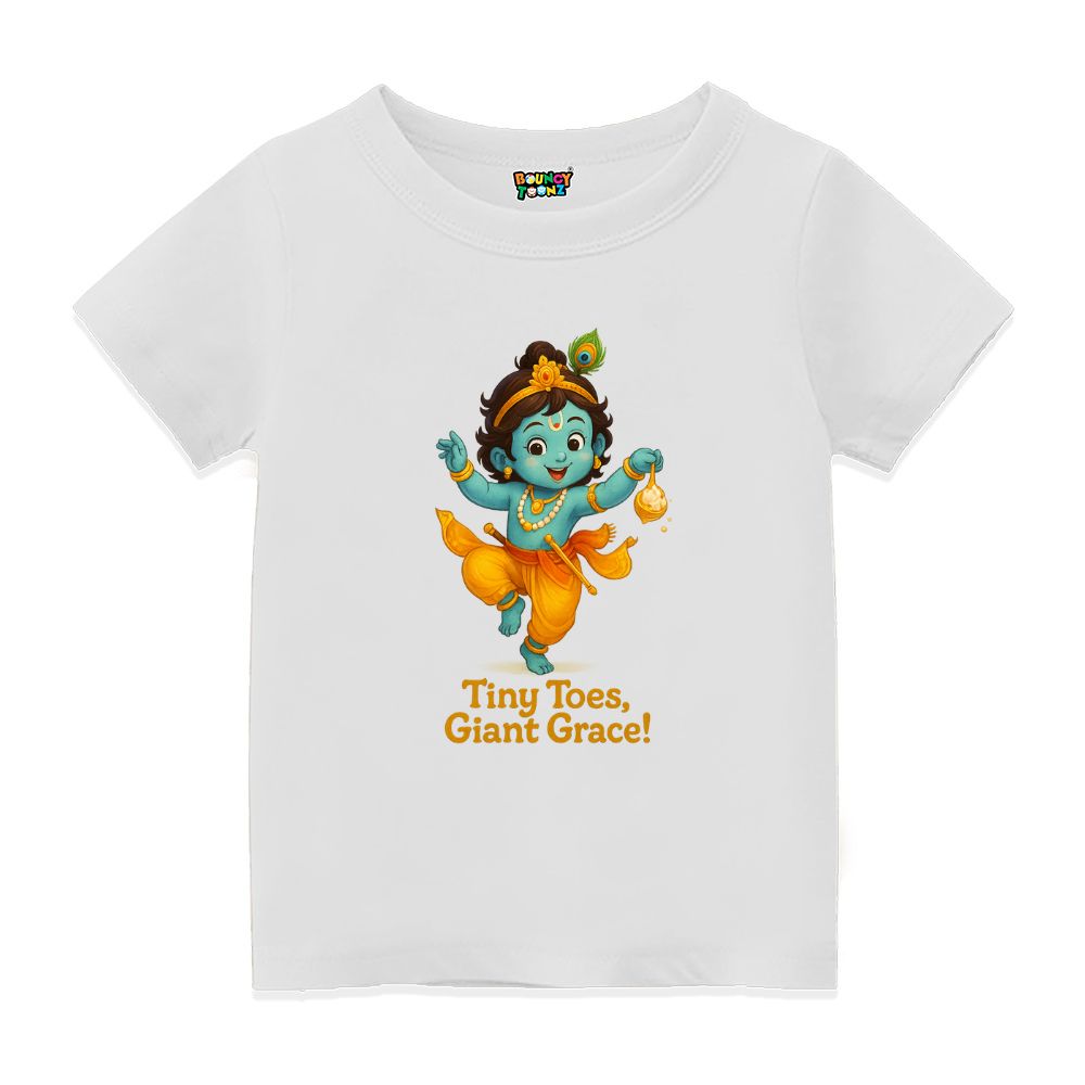Tiny Toes, Giant Grace – Baby Krishna Kids T-Shirt