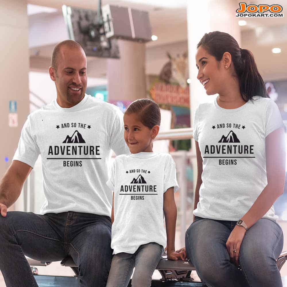 Adventure Begin Family T-Shirts Set of 3 & 4 for Mom, Dad, Daughter & Son