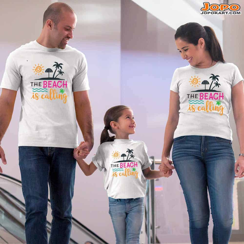 The Beach is Calling Family T-Shirts Set of 3 & 4 for Mom, Dad, Son & Daughter