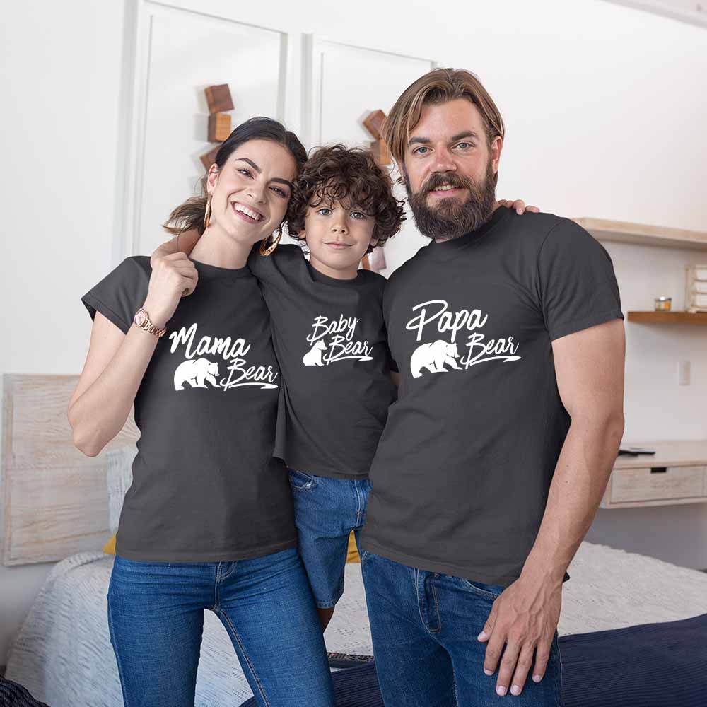 Papa, Mama, Baby Bear Matching Family T-Shirts Set of 3, 4, 5 for Dad, Mom Daughter and Son