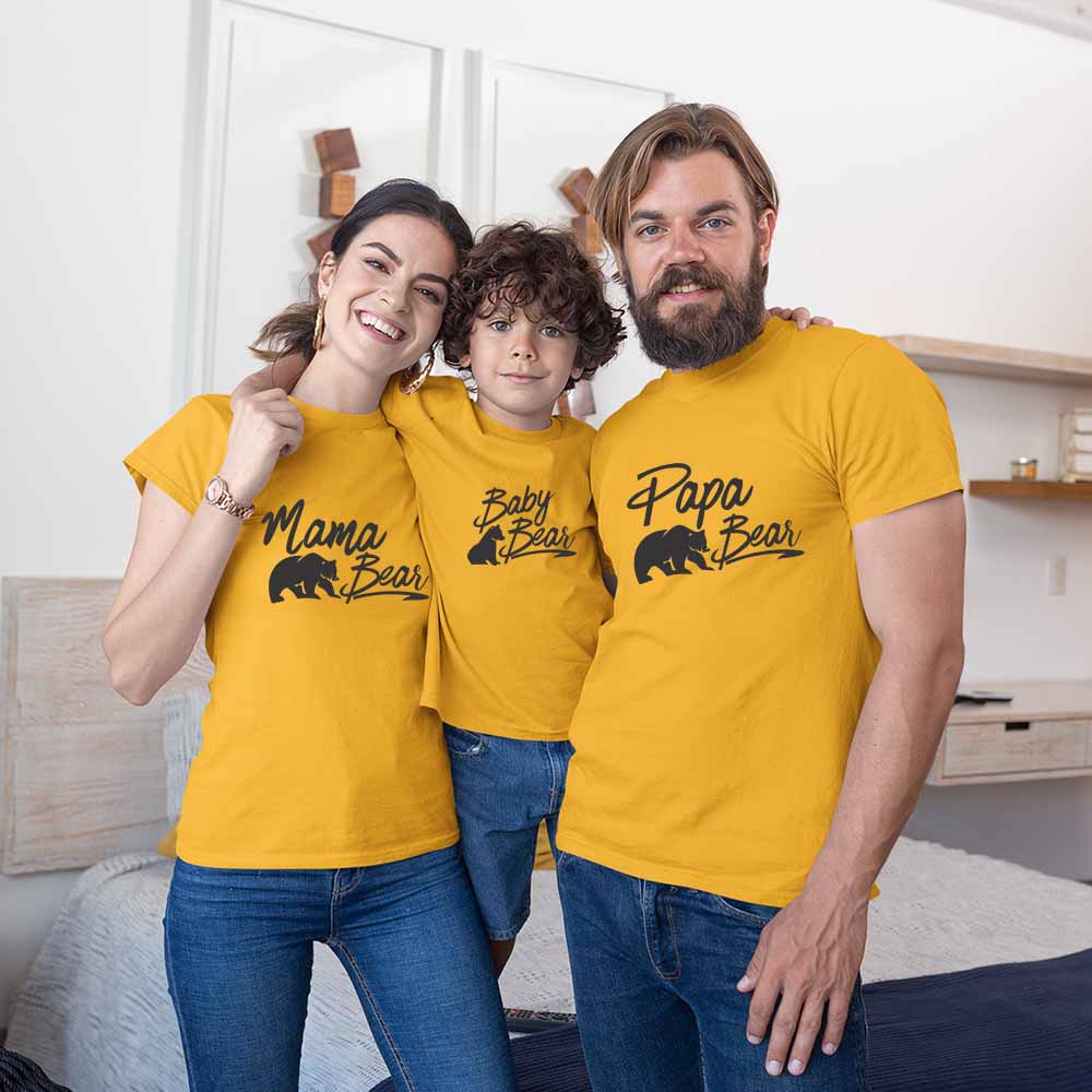 Papa, Mama, Baby Bear Matching Family T-Shirts Set of 3, 4, 5 for Dad, Mom Daughter and Son