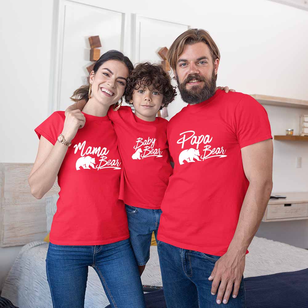 Papa, Mama, Baby Bear Matching Family T-Shirts Set of 3, 4, 5 for Dad, Mom Daughter and Son