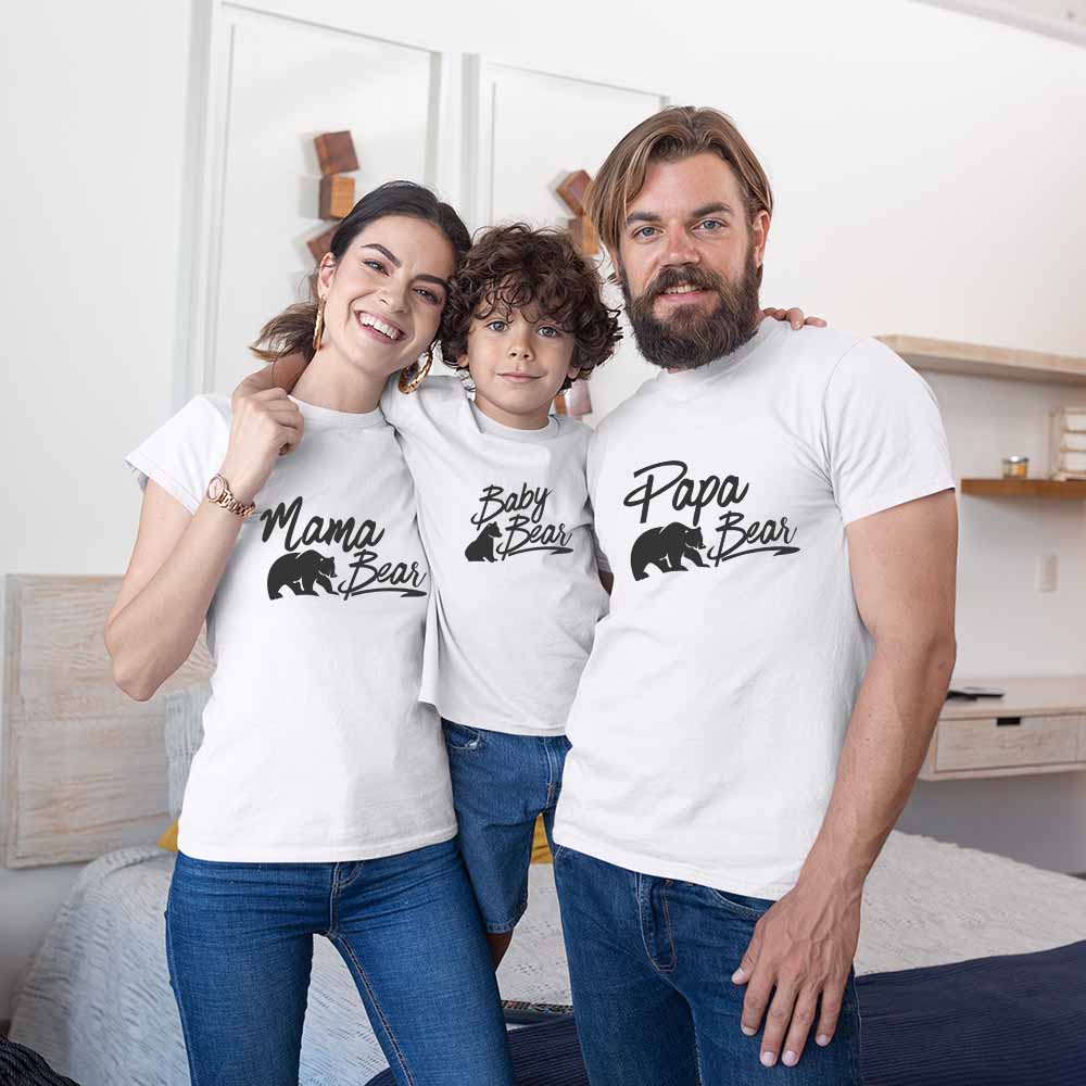 Papa, Mama, Baby Bear Matching Family T-Shirts Set of 3, 4, 5 for Dad, Mom Daughter and Son