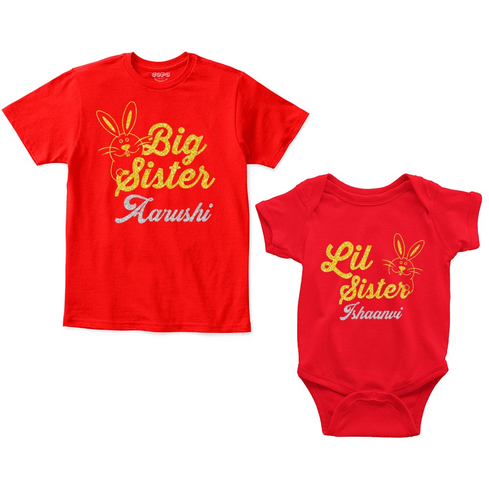 Big Sister Little Sister Custom Name Romper With Tshirt