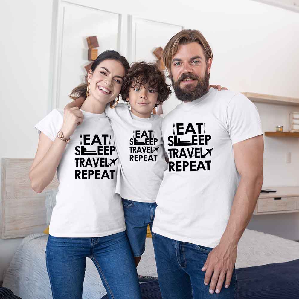 Travel Matching Family T-Shirts Set for 3 for Mom, Dad and Daughter & Son