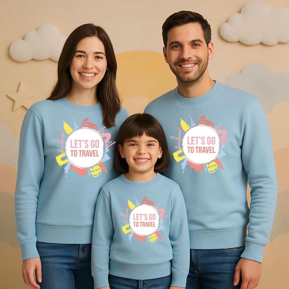 Family Matching Let’s Go to Travel –  Pastel Blue Sweatshirts