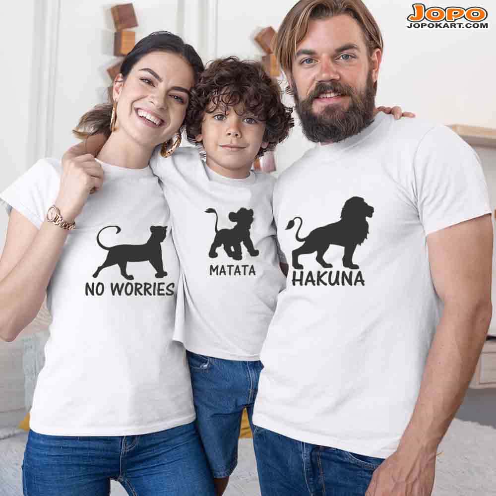 Hakuna Matata - Lion King Theme Matching Family T-Shirts Set of 3 for Mom, Dad, Son and Daughter