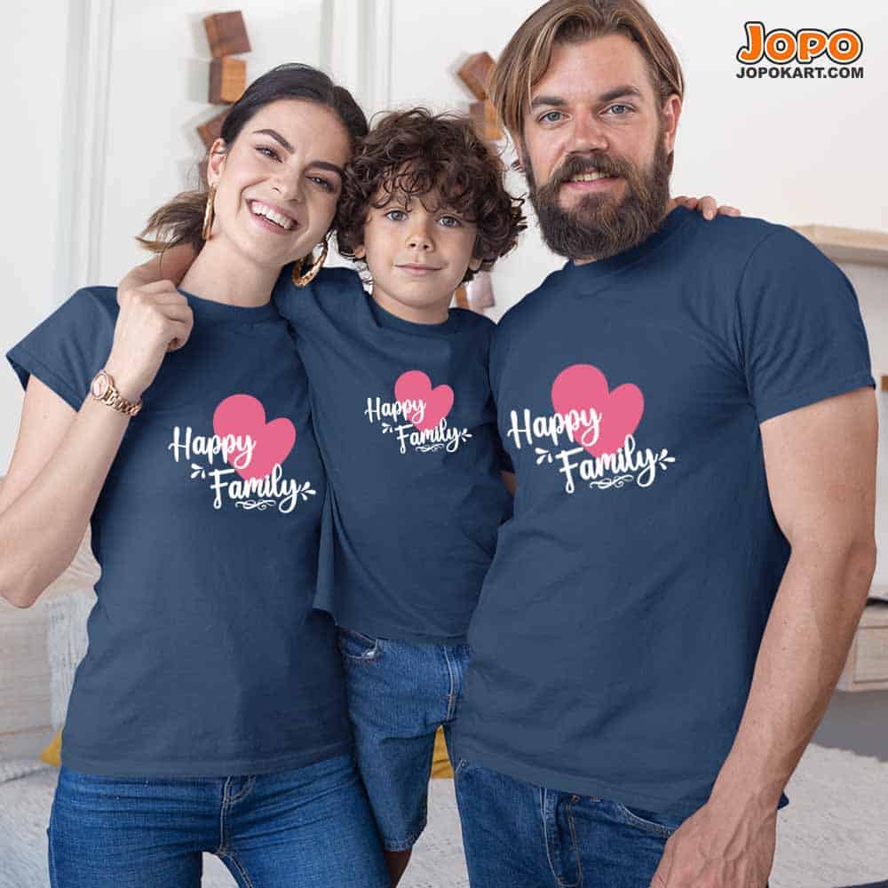 Happy Matching Family T-Shirts Set of 3 and 4 for Mom, Dad, Daughter & Son