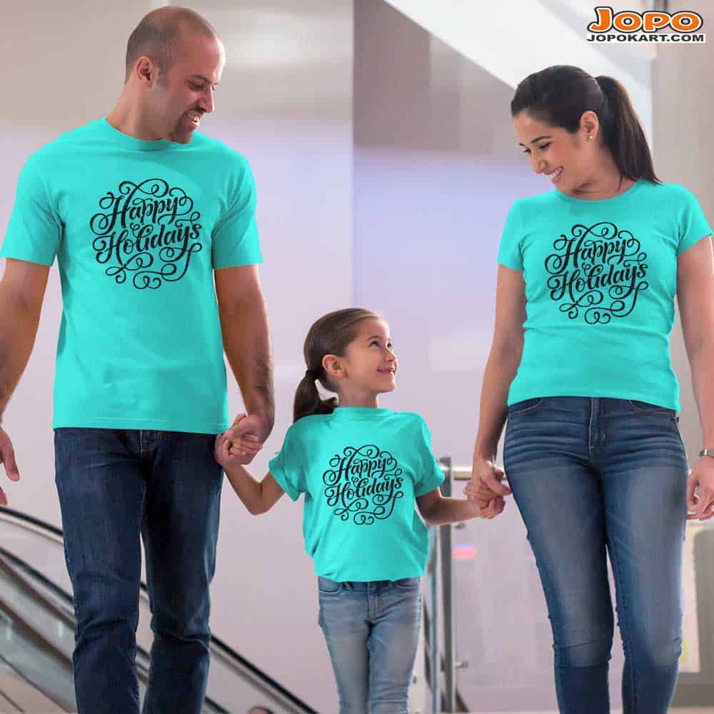Happy Holidays Vacation Family T-Shirts Set of 3, 4 and 5 for Mom, Dad, Daughter and Son