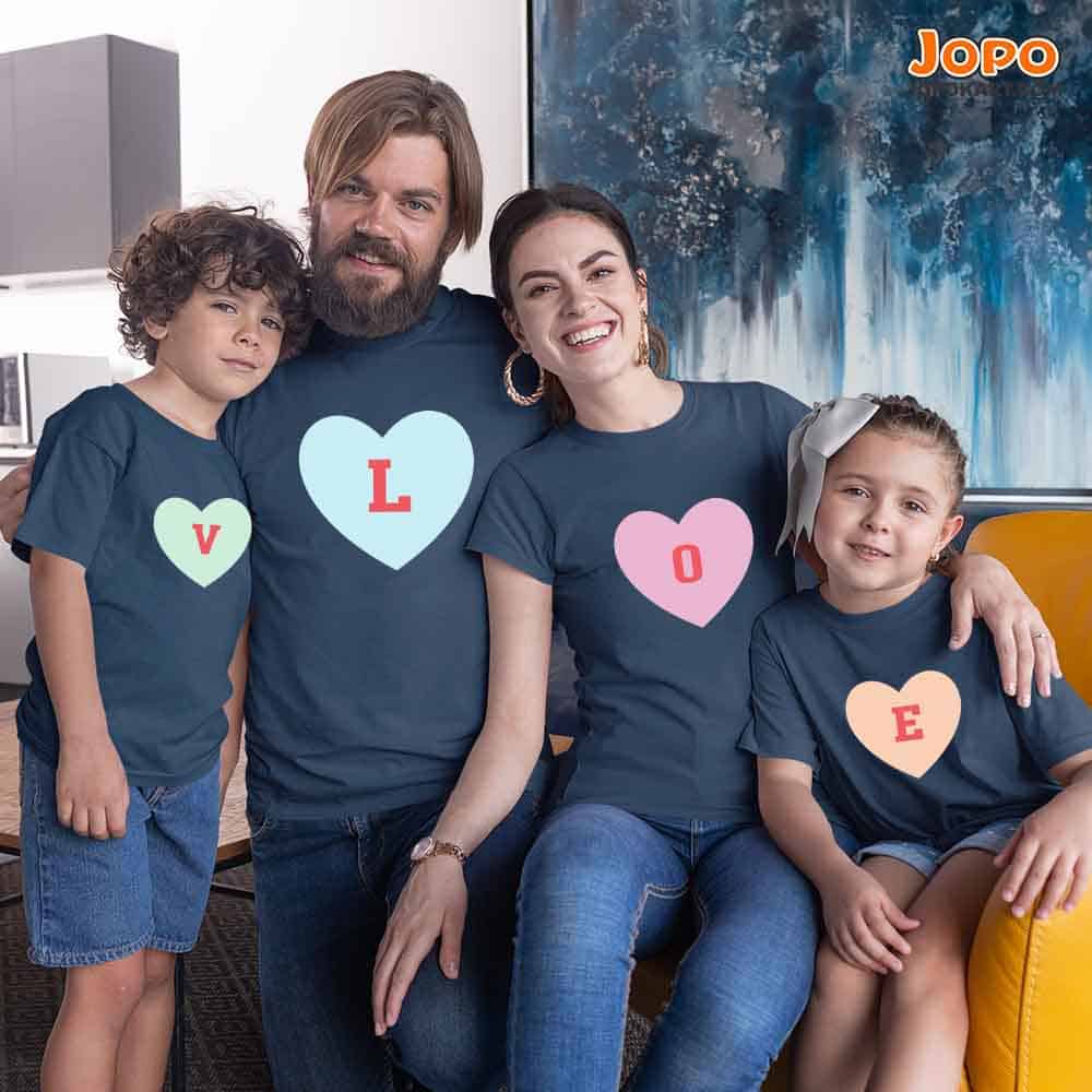 LOVE Alphabet Matching Family T-Shirts Set of 4 for Mom, Dad, Son & Daughter