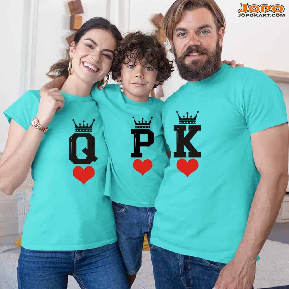 King K Queen Q Prince P Family T-Shirts Set of 3 for Mom, Dad, Son and Daughter