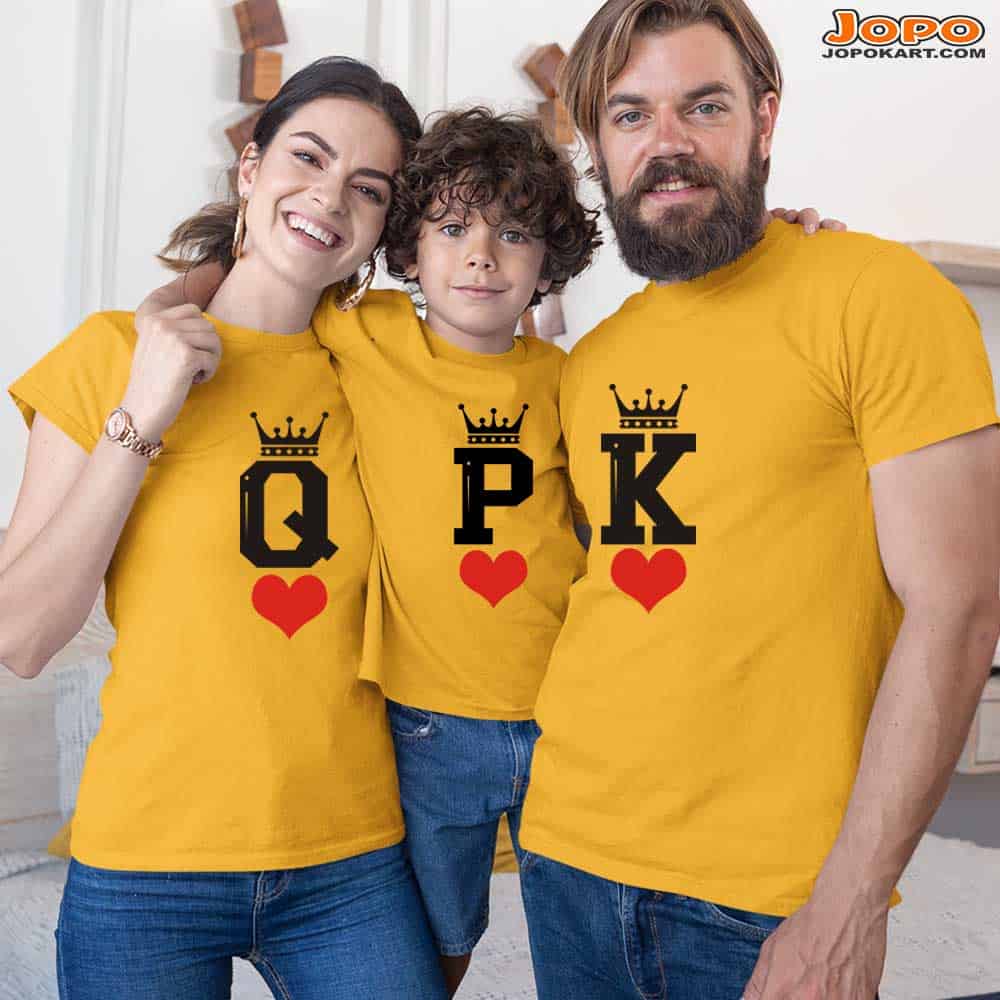King K Queen Q Prince P Family T-Shirts Set of 3 for Mom, Dad, Son and Daughter