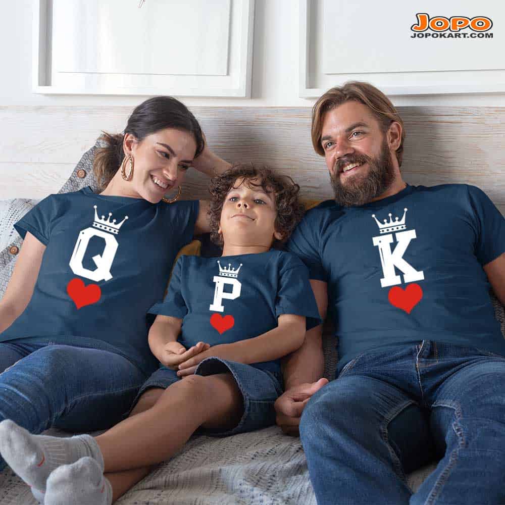 King K Queen Q Prince P Family T-Shirts Set of 3 for Mom, Dad, Son and Daughter