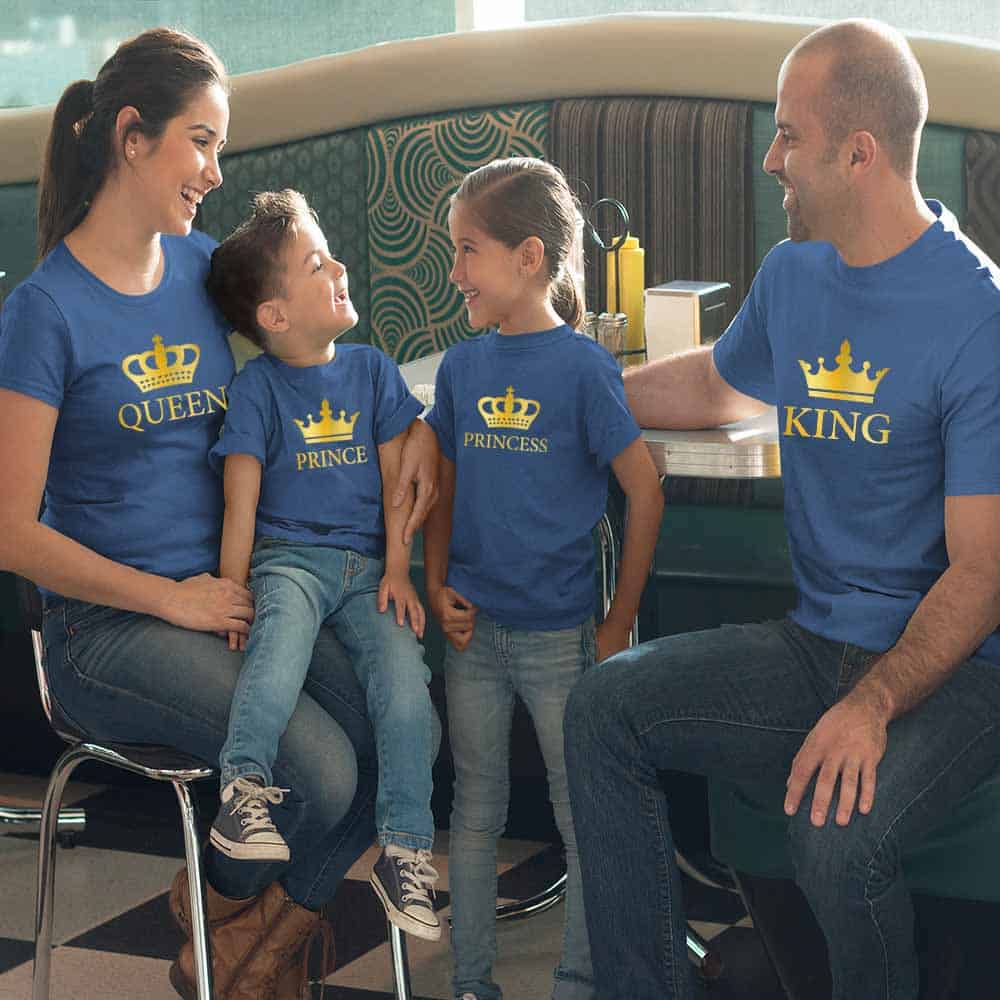 King Queen Prince Princess Matching Family T-Shirts Set of 3 and 4 for Mom, Dad, Son, Daughter
