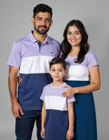 Lavender-White-NavyBlue Twinning Family Matching Combo Color Block Pattern