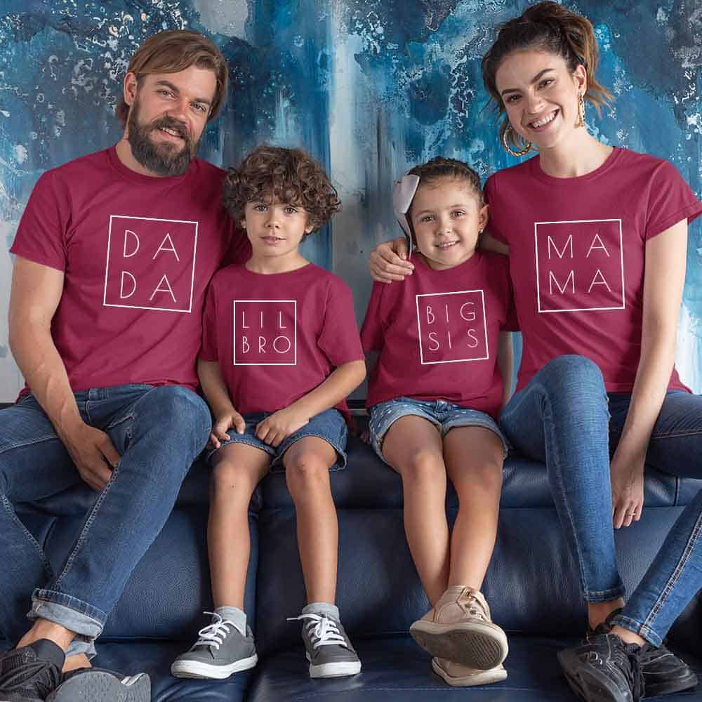 Mama Dada Little Bro Sis & Big Bro Sis Matching Family T-Shirts Set of 3 & 4