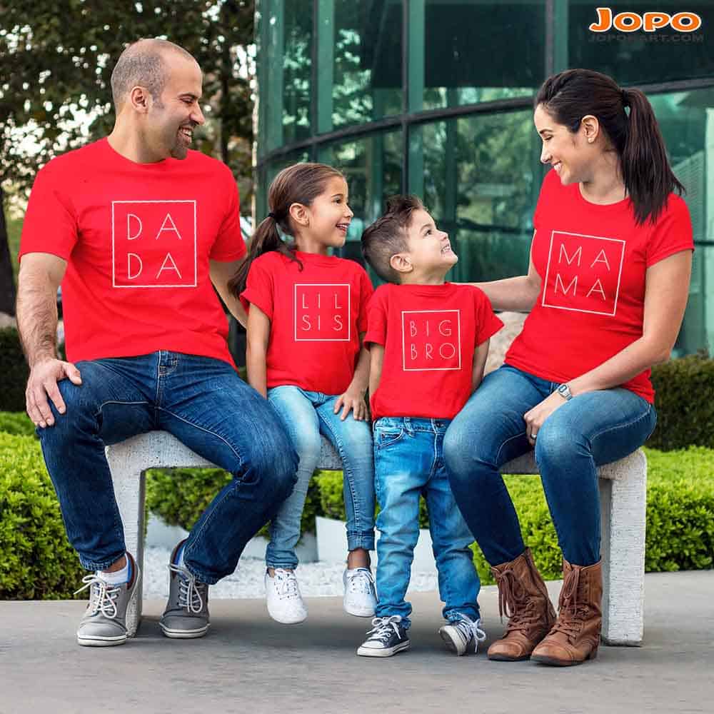Mama Dada Little Bro Sis & Big Bro Sis Matching Family T-Shirts Set of 3 & 4