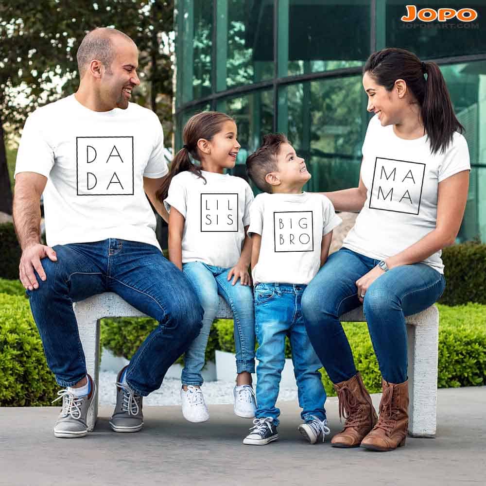 Mama Dada Little Bro Sis & Big Bro Sis Matching Family T-Shirts Set of 3 & 4