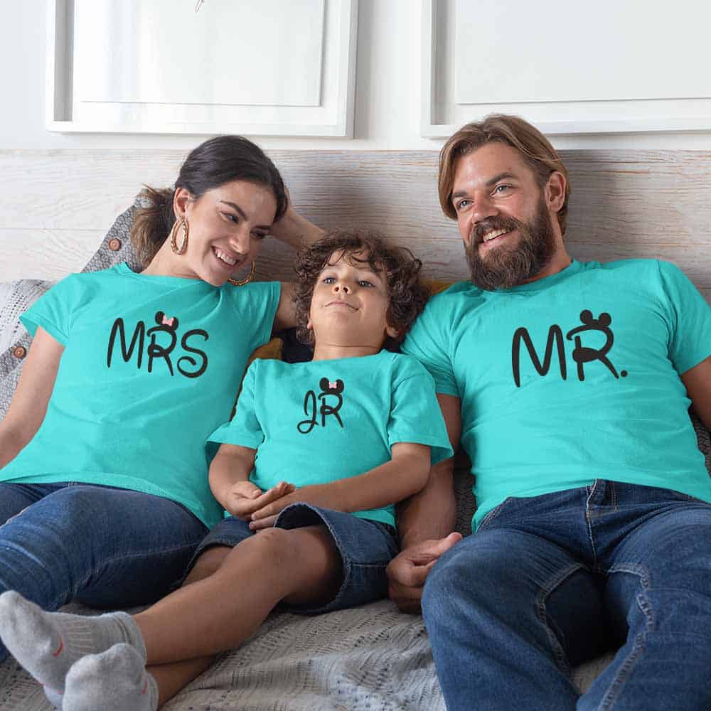 Mr Mrs Jr Matching Family T-Shirts Set of 3 for Son, Mom and Dad