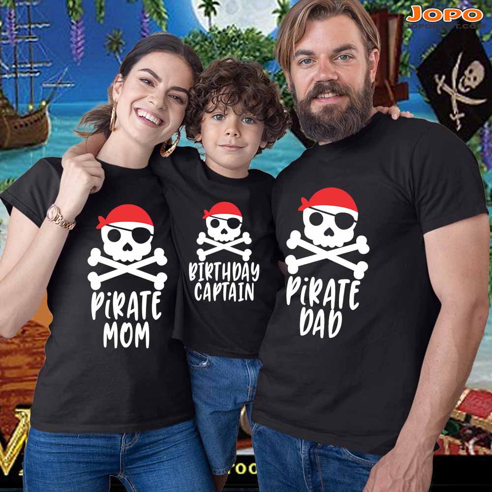Pirate Theme Matching Family Party T-Shirts Set of 3