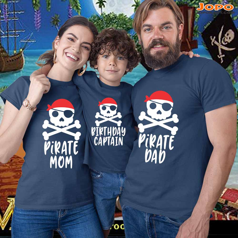 Pirate Theme Matching Family Party T-Shirts Set of 3