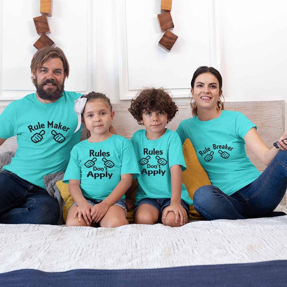 Rule Maker Breaker Rules Don't Apply Matching Family T-Shirts Set of 3 and 4 for Mom, Dad, Son and Daughter