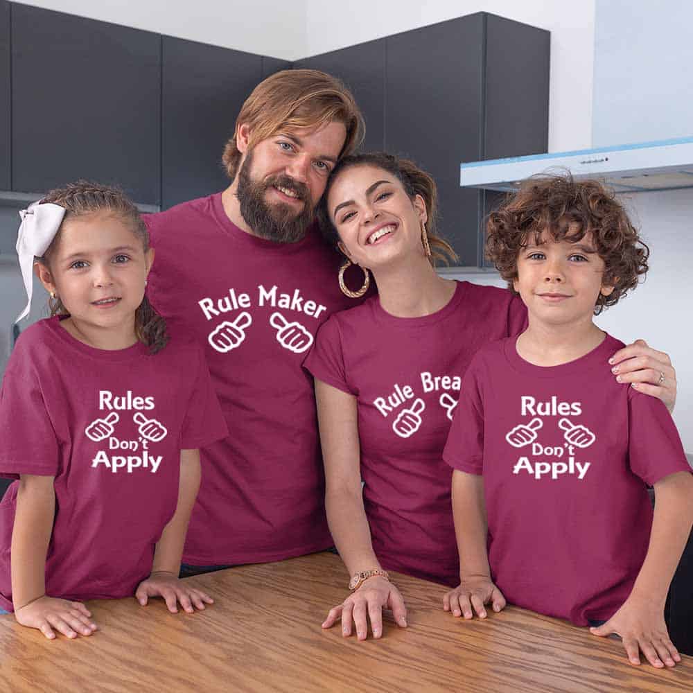 Rule Maker Breaker Rules Don't Apply Matching Family T-Shirts Set of 3 and 4 for Mom, Dad, Son and Daughter