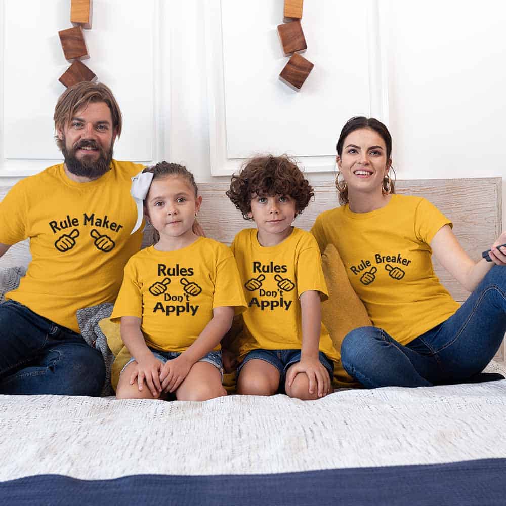 Rule Maker Breaker Rules Don't Apply Matching Family T-Shirts Set of 3 and 4 for Mom, Dad, Son and Daughter