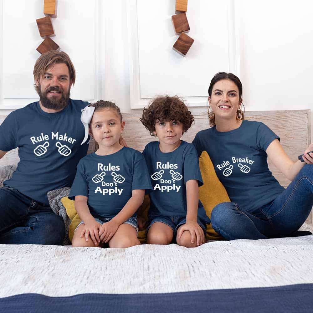 Rule Maker Breaker Rules Don't Apply Matching Family T-Shirts Set of 3 and 4 for Mom, Dad, Son and Daughter
