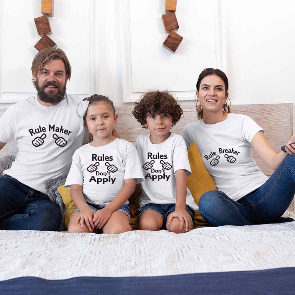 Rule Maker Breaker Rules Don't Apply Matching Family T-Shirts Set of 3 and 4 for Mom, Dad, Son and Daughter